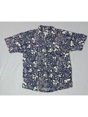 Boca Classics Hawaiian Button Up Shirt Mens Small Blue And White Textured Short